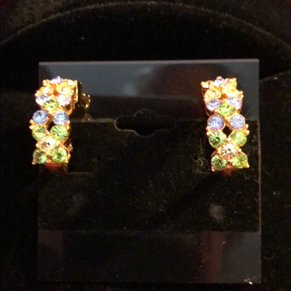Joan Rivers Blue Green Gold Tone Clip Earrings